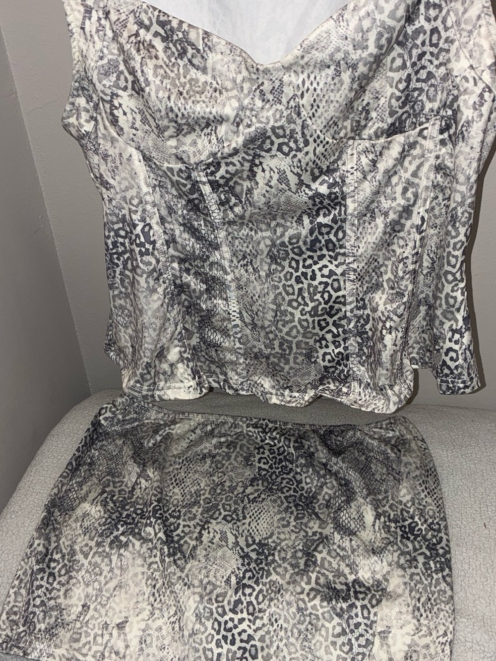 SHEIN Gray Animal Print Satin Cami Jumpsuit